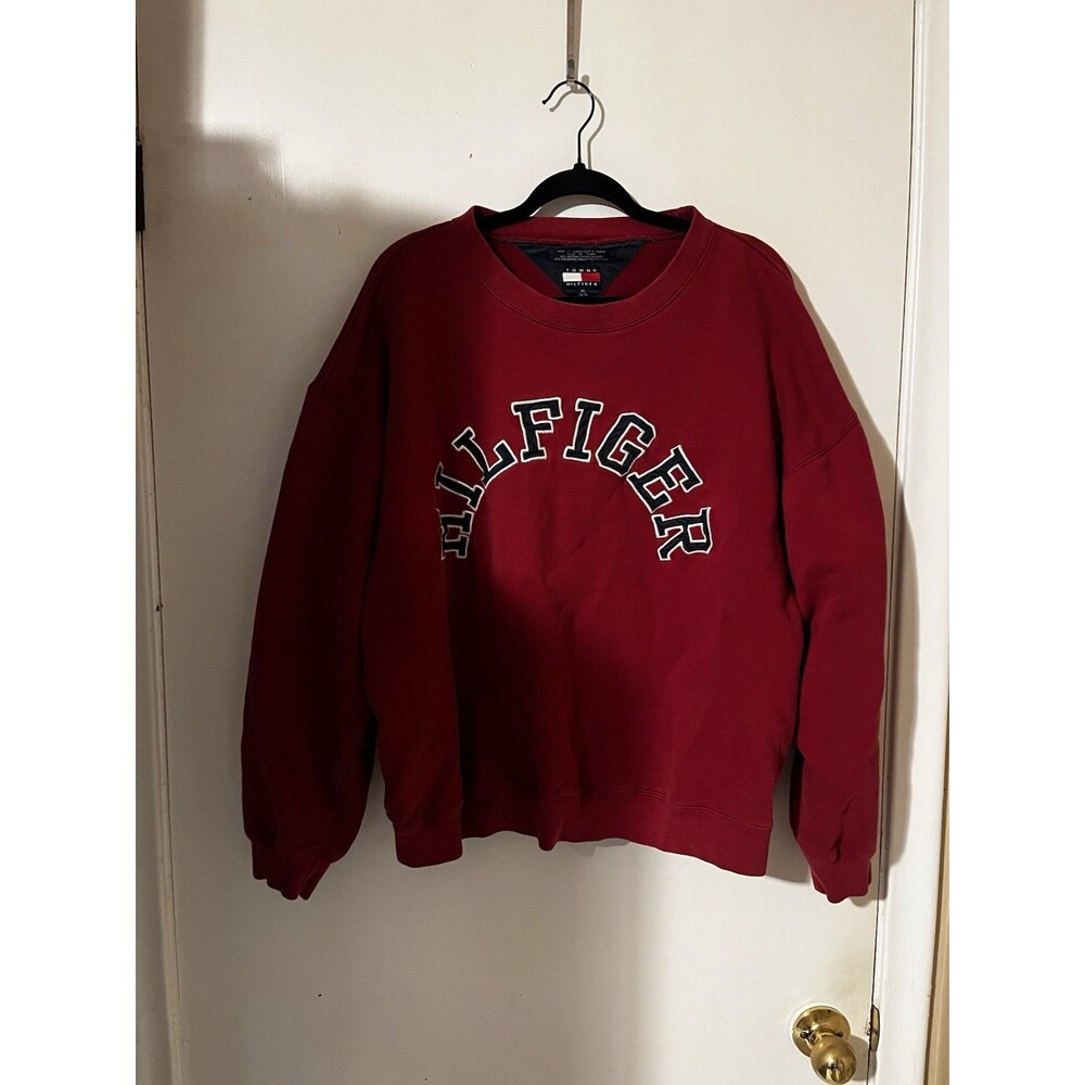 Vintage Tommy Hilfiger Red Embroidered Arch Logo Sweatshirt
